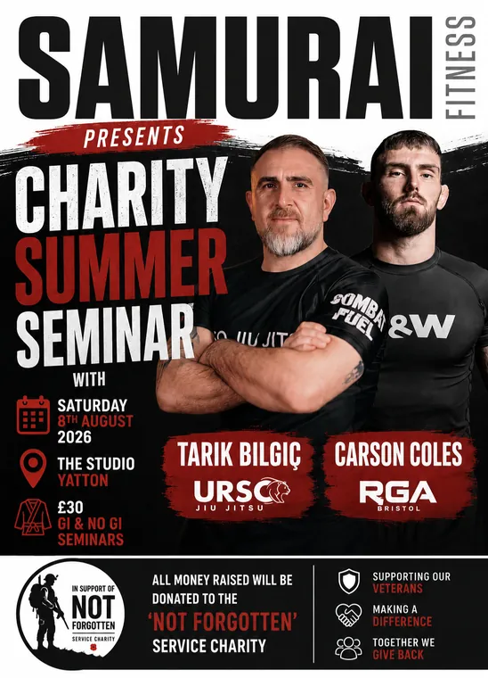 Samurai Fitness Summer Charity Seminar poster — 8th August 2026, The Studio Yatton