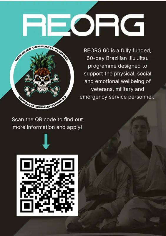REORG 60 programme poster — scan the QR code to find out more and apply